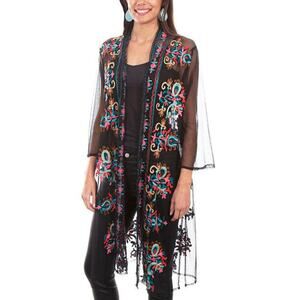 Scully Black Sheer Embroidered Blouse